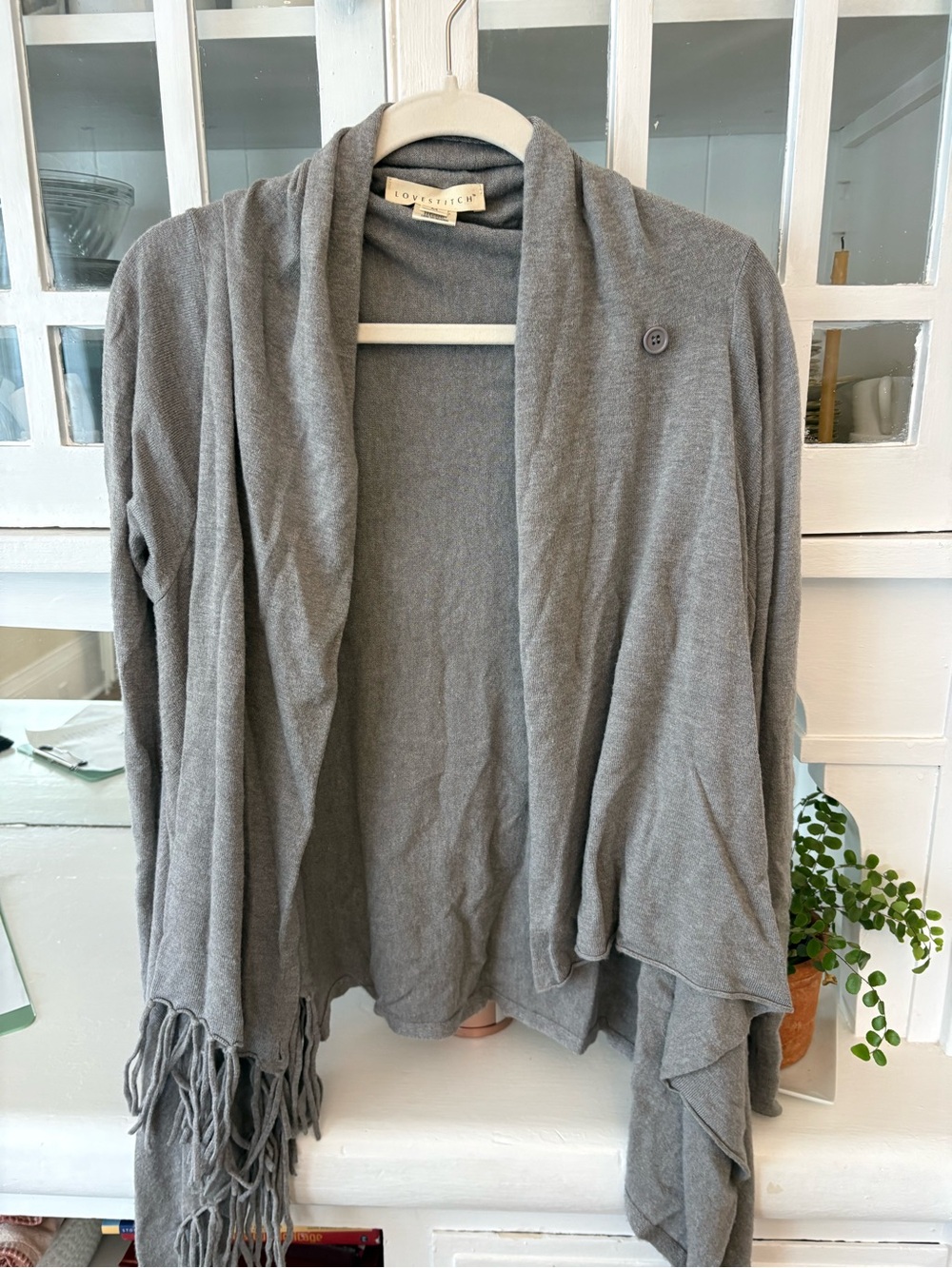 lovestitch Gray Draped Fringe Open Front Cardigan